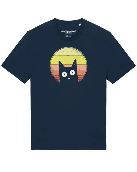 watapparel watapparel T-Shirt Unisex Sunset Cat, French navy, – Produktbild 1 von 4