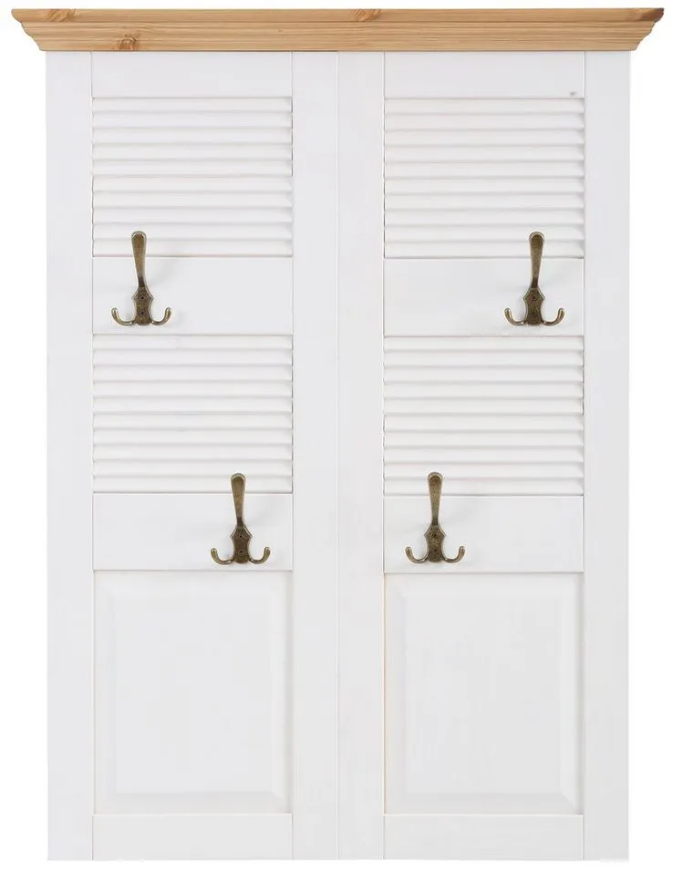 OTTO home Garderobenpaneel Ayanna, Paneel für Flur, im Landhausstil, FSC®, Breite 84 cm, mit 4 Doppelhaken, aus massiver Kiefer, FSC®, Weiß, – Produktbild 3 von 5