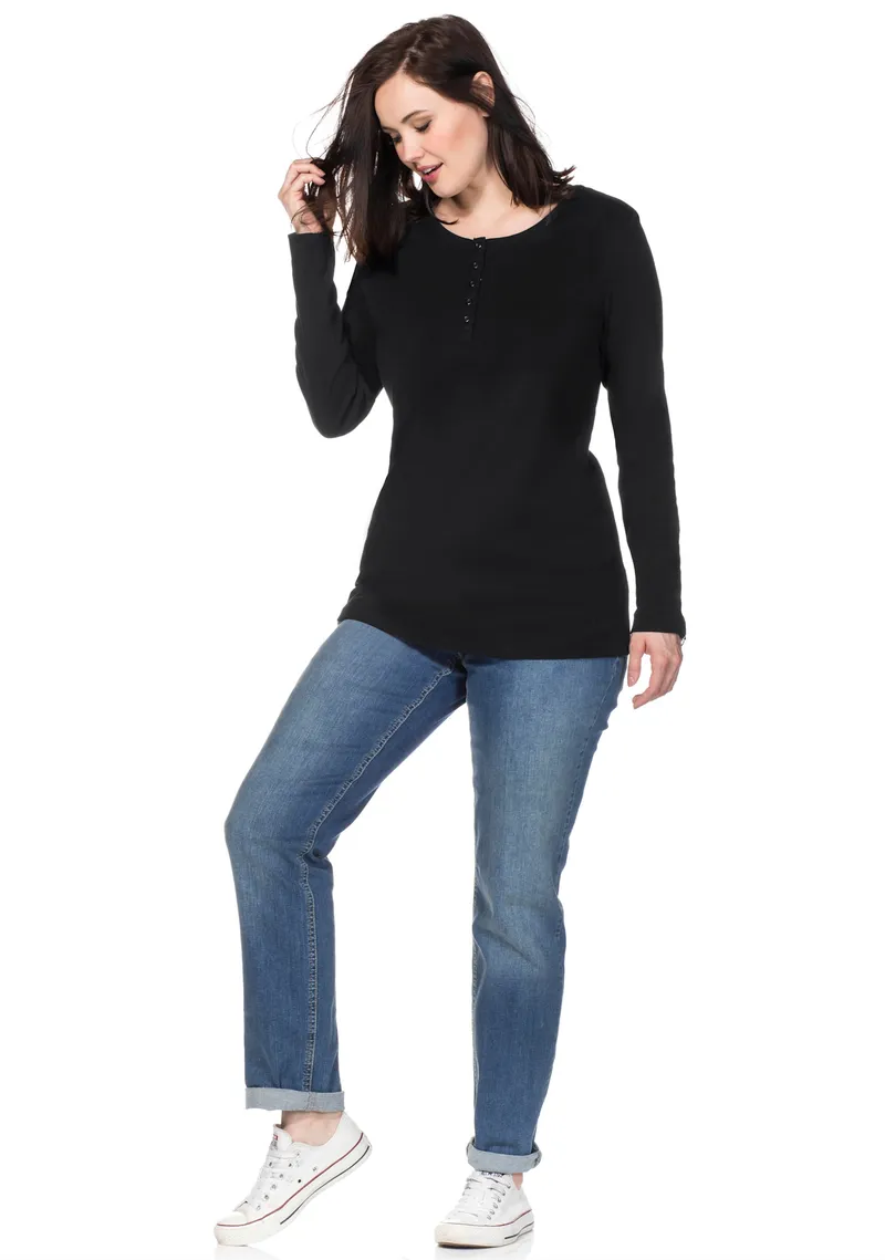 sheego Langarmshirt schwarz, Schwarz, – Produktbild 2 von 2