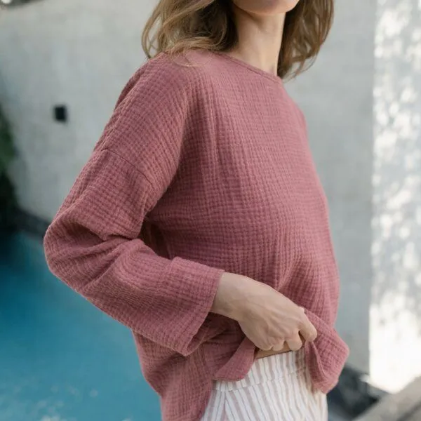 NORDLICHT NORDLICHT Musselin Longsleeve Ilvy aus 100% Bio-Baumwolle, Altrosa (rosa), – Produktbild 1 von 4
