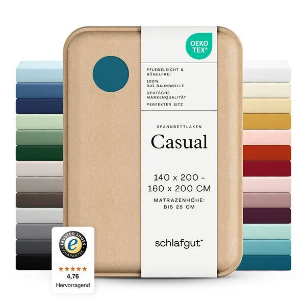 Schlafgut Schlafgut Spannbettlaken Casual Organic - 100% Biobaumwolle, Petrol deep, – Produktbild 4 von 5