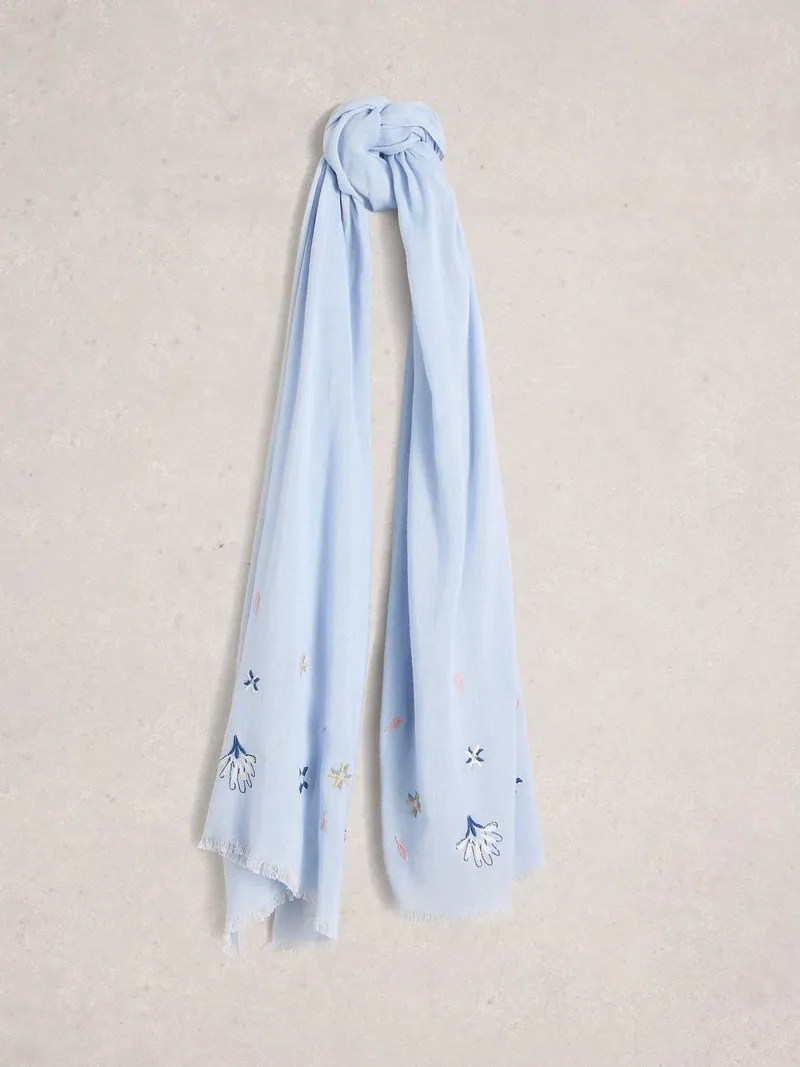 White Stuff Bestickter Schal - Einheitsgröße, Hellblau, – Produktbild 1 von 3