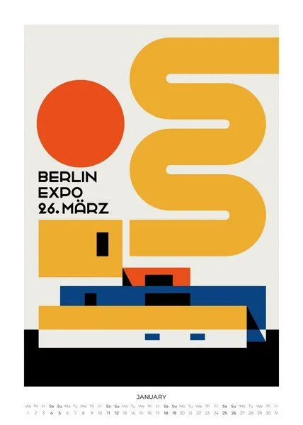 Photocircle Photocircle Bauhaus Tribute Wandkalender 2027 mit retro Designpostern von Bo Lundberg – Produktbild 4 von 4