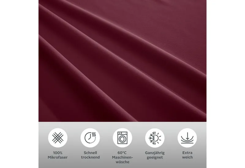 OTTO home Bettwäsche Desner 100% Microfaser, extra weich, allergikerfreundlich, Microfaser, 2 teilig, Premium Qualität, uni, schnell trocknend, pflegeleicht, ab 135x200 cm, Rot, – Produktbild 3 von 5