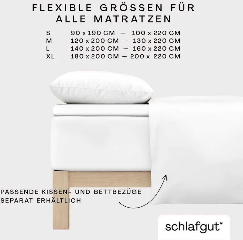 Schlafgut Schlafgut Spannbettlaken PURE TOPPER Bio-Baumwolle mit Elasthan 170 g/m² für Topper bis 10 cm, Jersey-Elasthan, Gummizug: rundum, (1 Stück), PREMIUM Laken für Matratzen bis 10 cm Höhe, dehnbar, blickdicht, Weiß, – Produktbild 1 von 5