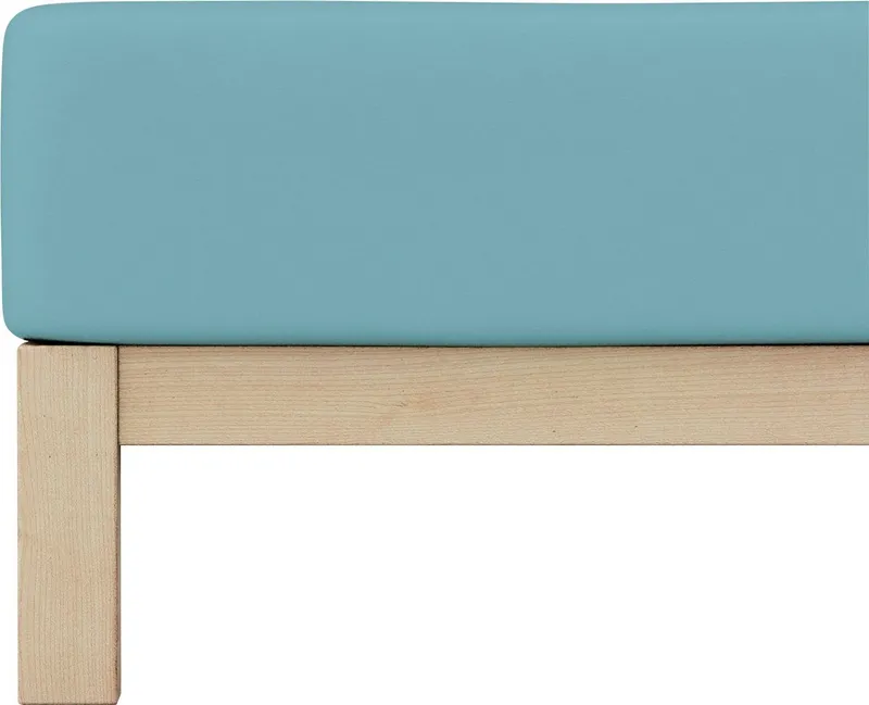 Schlafgut Schlafgut Spannbettlaken PURE Bio-Baumwolle mit Elasthan, 170 g/m², Bettlaken, Spannbetttuch, Jersey, Gummizug: rundum, (1 Stück), PREMIUM Laken für Matratzen bis 30cm Höhe, dehnbar blickdicht, straff, Blau, – Produktbild 1 von 5