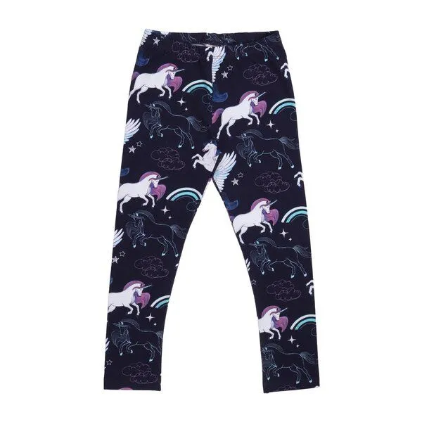 Walkiddy Kinder Leggings GOTS zertifiziert – Dunkelblau mit Einhorn- und Pegasusmotiv, weich & bequem | von Walkiddy, Blau, – Produktbild 1 von 3