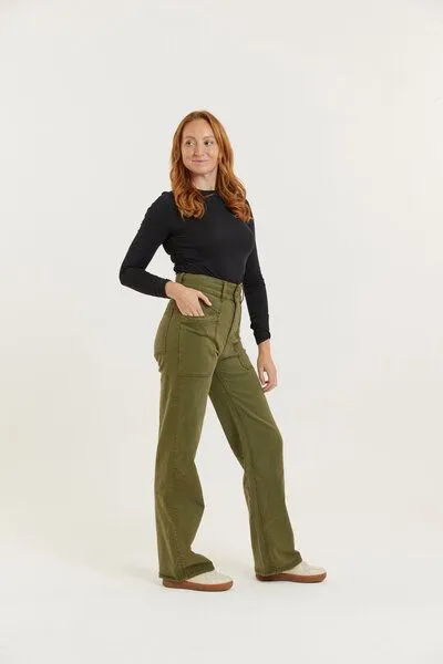 Flax and Loom Flax and Loom Tencel-Baumwoll Jeans Straight Fit Modell: Dinah, Olive (grün), – Produktbild 3 von 6