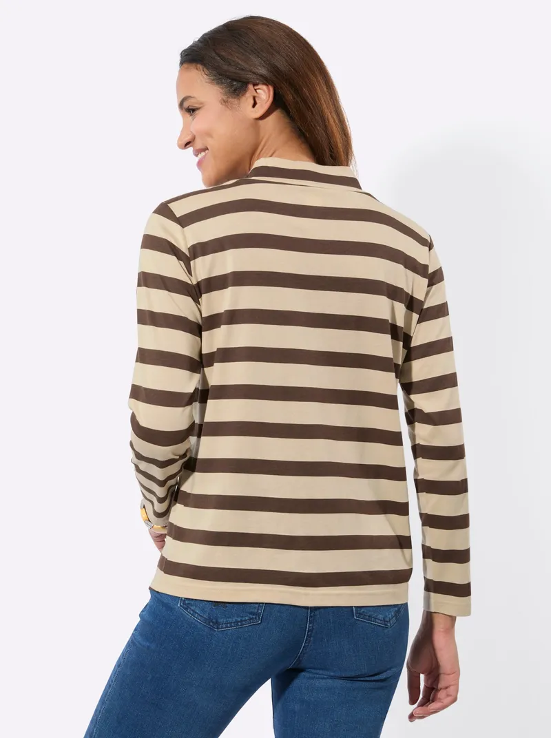 Witt Stehkragenshirt schoko-sand-geringelt, Schoko-sand-geringelt, – Produktbild 2 von 2