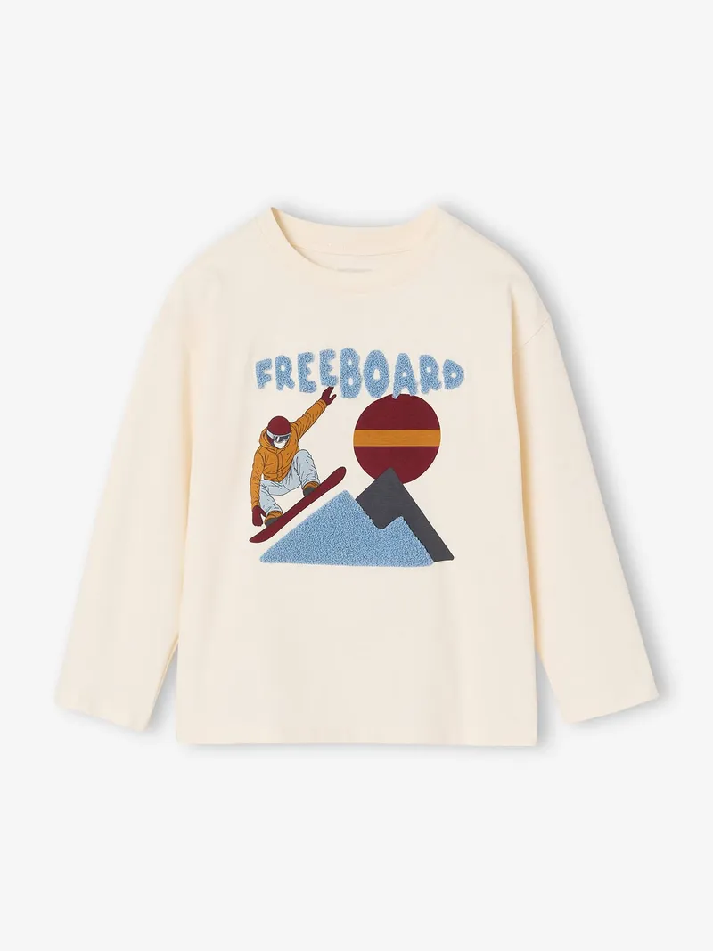 Vertbaudet Shirt mit Bouclé-Applikation Jungen Freeboard, Weiß, – Produktbild 3 von 4