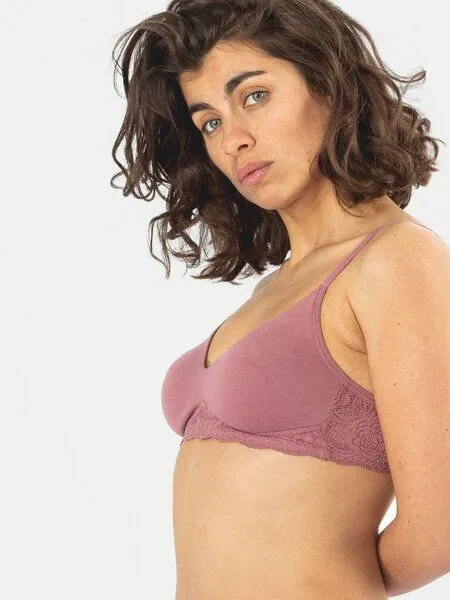 erlich textil erlich textil Elisabeth bügelloser BH mit Spitze aus Bio-Baumwolle, made in Europe, Mauve, – Produktbild 4 von 8