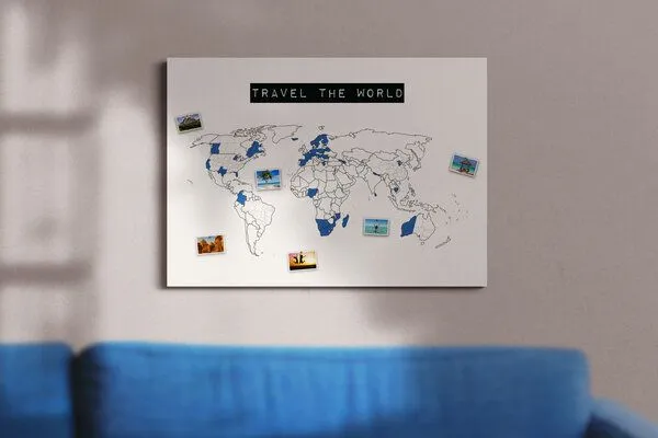 meine-weltkarte meine-weltkarte Weltkarte travel the world #1- nachhaltig & handemade in Germany- Reiseweltkarte zum ausmalen/pinnen, travelmap- Keilrahmen, Leinwandposter – Produktbild 2 von 7