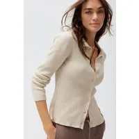 People Wear Organic People Wear Organic Rippstrick Strickjacke Polokragen, grau mélange – Produktbild 1 von 1