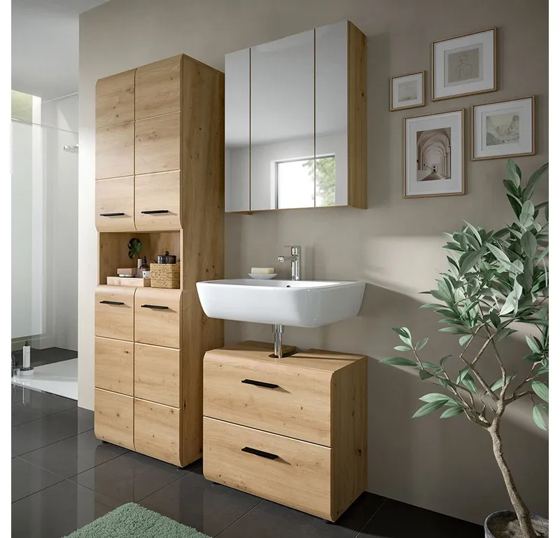 Lomadox Hochschrank IGGESUND-158 60 cm breit in Eiche, Braun, – Produktbild 4 von 4