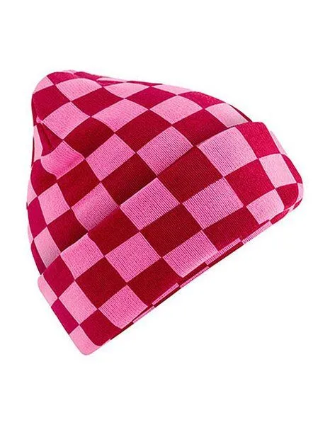 Beechfield Beechfield Beanie mit Schachbrettmuster Checkerboard, Classic red/true pink, – Produktbild 2 von 3