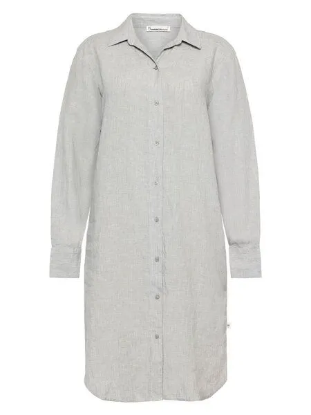 KnowledgeCotton Apparel KnowledgeCotton Apparel Leinen- Hemdkleid - Classic linen dress - GOTS/Vegan, Grau (yarndyed-ultimate-grey), – Produktbild 1 von 3