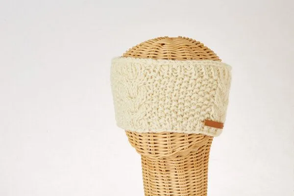short'n'pietz short'n'pietz Schurwollstirnband mit senkrechtem Zopfmuster, handgestrickt, Wollweiß, – Produktbild 1 von 2