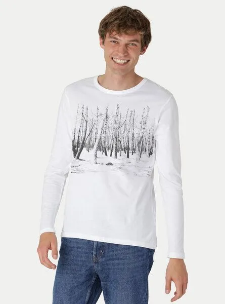 Peaces.bio - handbedruckte Biomode Peaces.bio - handbedruckte Biomode Herren Langarmshirt Woodland, Weiss, – Produktbild 2 von 2