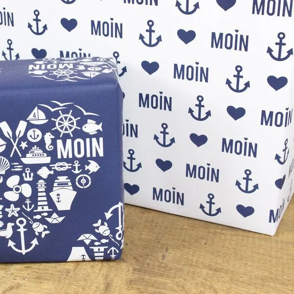 Bow & Hummingbird Bow & Hummingbird Maritimes Geschenkpapier Moin aus Recyclingpapier – Produktbild 4 von 8
