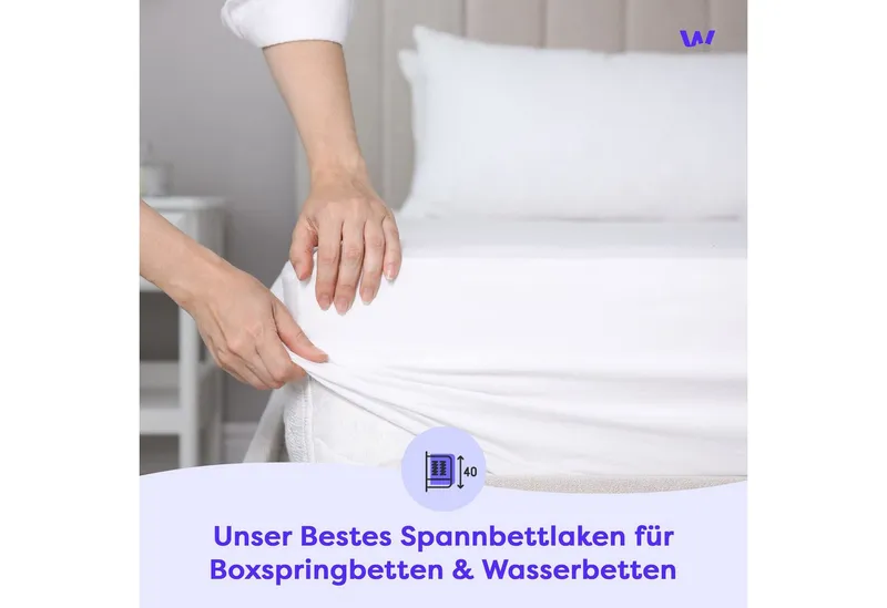 Wolkenfeld Spannbettlaken Boxspringbett Bettlaken - Spannbetttuch für Matratzen bis 40cm, Jersey, Gummizug: rundum, (1 Stück), Elastisch & Rutschfest: 90x200, 140x200, 160x200, 180x200 & Übergrößen, Weiß, – Produktbild 1 von 5