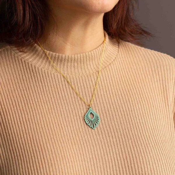 feinformart feinformart Kette mit Holzanhänger 'Mindful', Aquamarin (türkis), – Produktbild 5 von 5