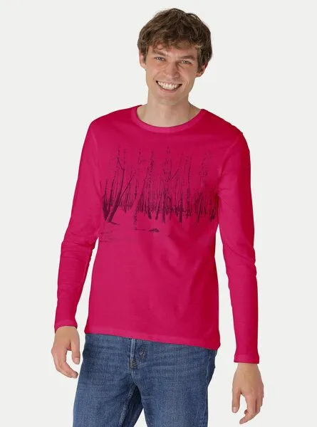 Peaces.bio - handbedruckte Biomode Peaces.bio - handbedruckte Biomode Herren Langarmshirt Woodland, Pink, – Produktbild 2 von 2