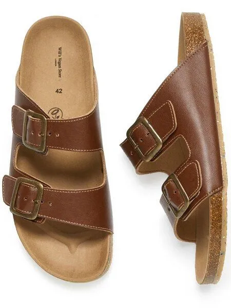 Will's Vegan Shop Will's Vegan Shop Zwei Riemen Sandalen mit Fußbett Damen, Kastanie, – Produktbild 1 von 2