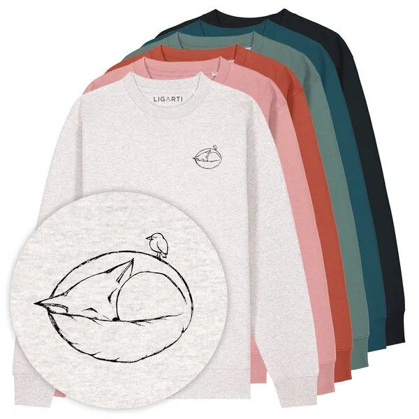 LIGARTI Pullover – Schlafender Fuchs – LIGARTI Tiermanufaktur, Hellgrau, – Produktbild 1 von 2