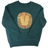 MelaDi Meladi Kinder Sweater aus Biobaumwolle - Löwe auf Forrest Green – Produktbild 1 von 1