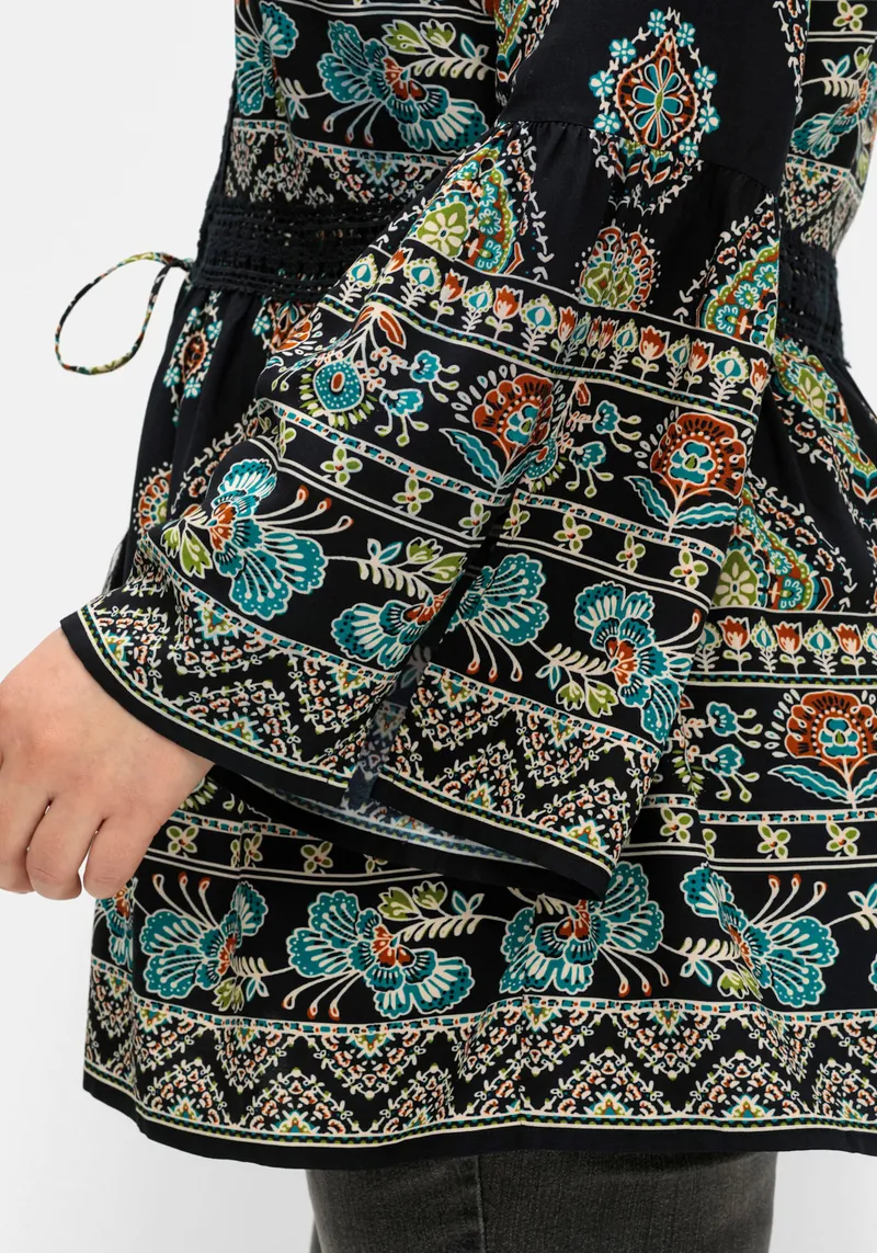 sheego by Joe Browns Longbluse schwarz-gemustert, Schwarz-gemustert, – Produktbild 2 von 2