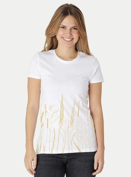 Peaces.bio - handbedruckte Biomode Peaces.bio - handbedruckte Biomode Damen Fit T-Shirt Gräservielfalt, Weiss, – Produktbild 2 von 2