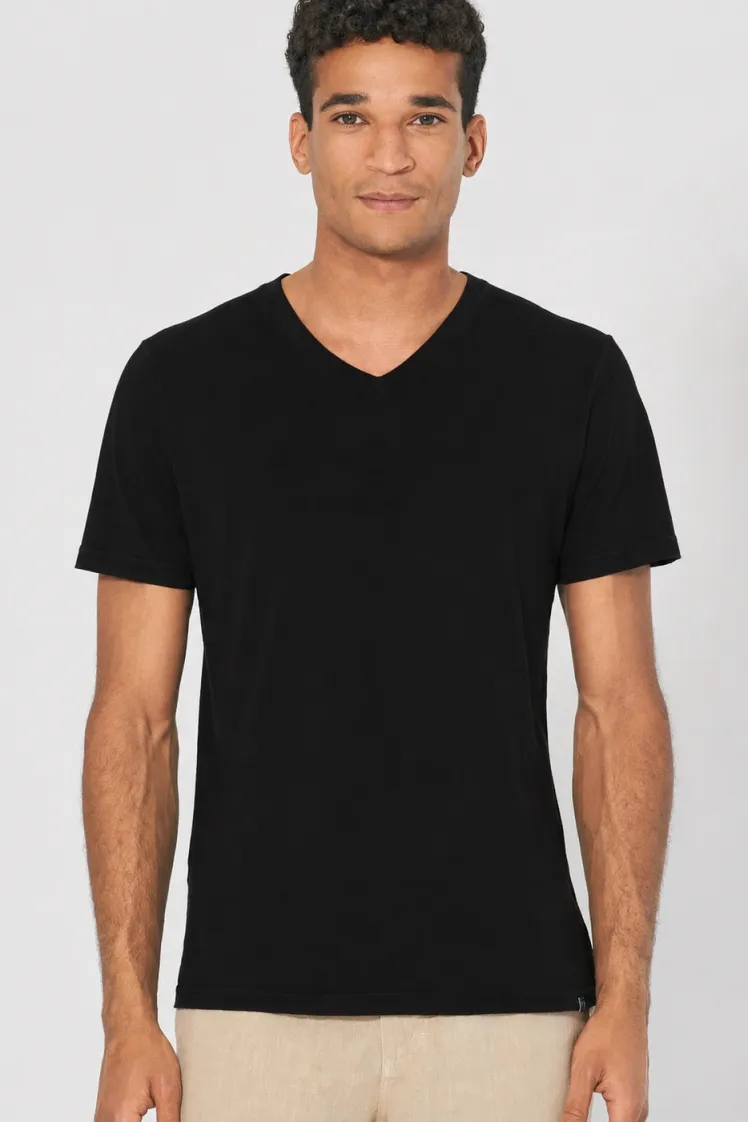 HempAge Hempage Herren vegan T-Shirt Mit V-Ausschnitt Schmal Geschnitten Schwarz, Schwarz, – Produktbild 2 von 2