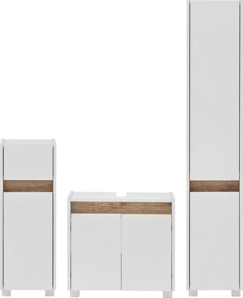 Schildmeyer Badmöbel-Set Cosmo, Badezimmer Set, melaminharzbeschichtet, Made in Germany, (Set, 3-St), Solide Verarbeitung - Dieses Produkt ist in Deutschland gefertigt, Weiß, – Produktbild 3 von 5
