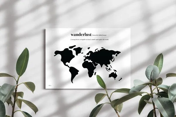 meine-weltkarte meine-weltkarte Stylische Weltkarte "Wanderlust" #1- nachhaltig & handemade in Germany - Wanddekoration Weltkarte - Keilrahmen, Leinwandposter – Produktbild 2 von 3