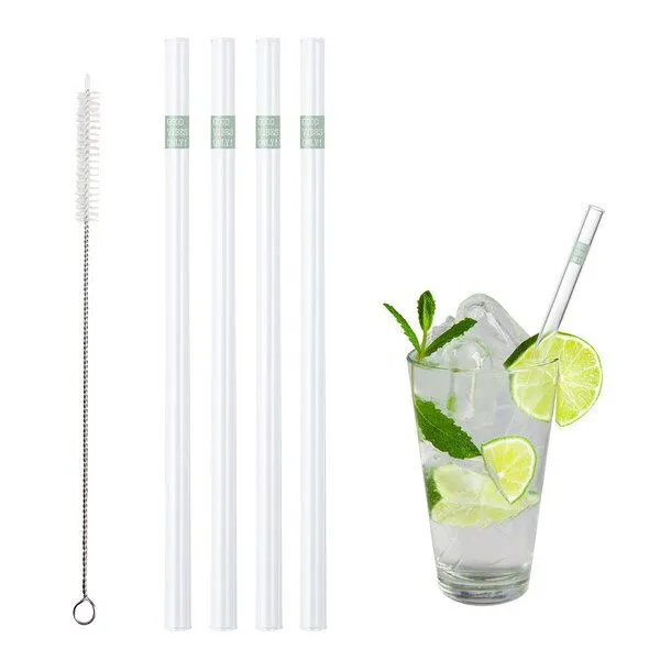 Contento Contento Glastrinkhalm 21 cm, 4 Stück, GOOD VIBES ONLY, mit Bürste – Produktbild 1 von 4