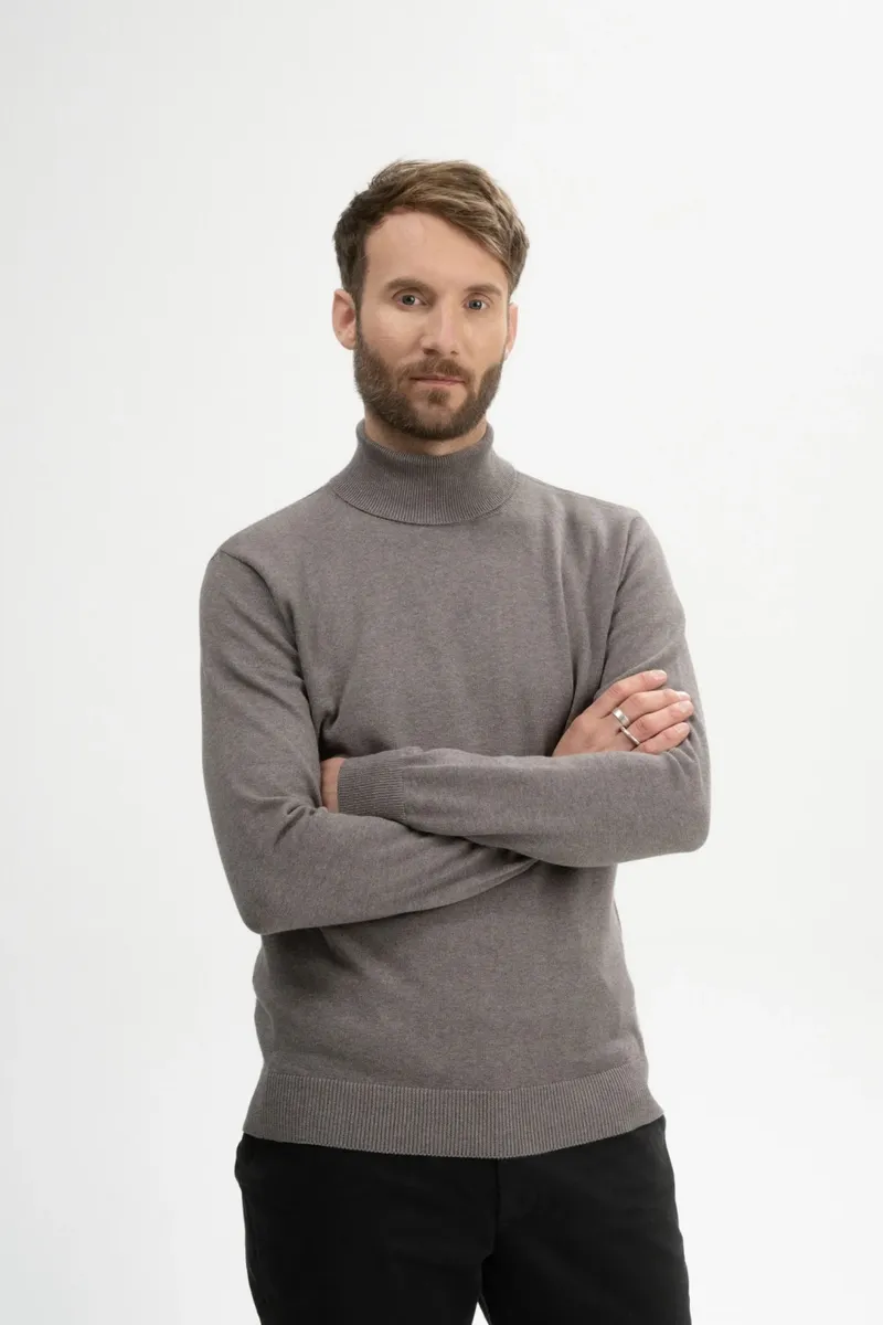 MELA MELA Herren vegan Strickpullover Mit Rollkragen Kanja Bear Melange, Braun, – Produktbild 2 von 2