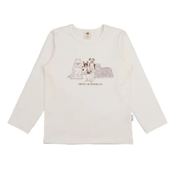Walkiddy Walkiddy Kinder Langarmshirt GOTS-zertifiziert aus Bio-Baumwolle creme mit Hunde-Motiv, Weiß, – Produktbild 1 von 3