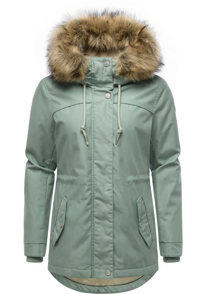 ragwear ragwear Winterjacke Tawny Short YOUMODO Warme Jacke mit großer Kapuze und Kunstfellkragen, Grau|grün, – Produktbild 2 von 4