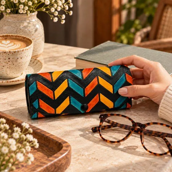 Janselo Nomad Lines Design Shanti-Leder-Brillenetui – Produktbild 3 von 3