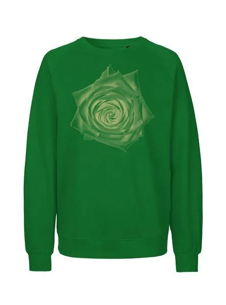 Peaces.bio - handbedruckte Biomode Peaces.bio - handbedruckte Biomode Bio Damen Sweatshirt Loose Fit Rose, Grün, – Produktbild 1 von 3
