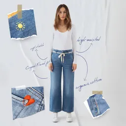 DAWN DEW Flared Cropped Soft Denim - French Pocket - Medium Blue - Art on Broken Pieces - Medium Blue / 30 / 28 – Produktbild 1 von 1