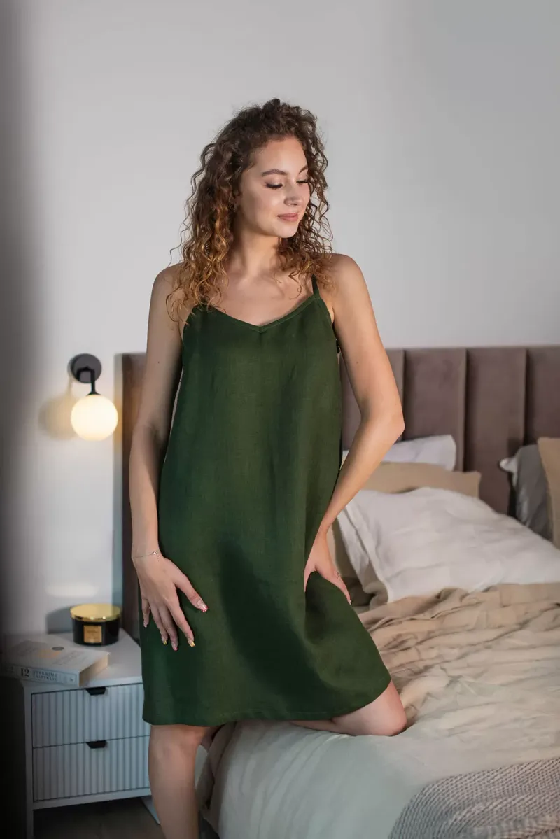 Amber Linen Amber Linen Damen vegan Nachthemd Lisa Waldgrün, Grün, – Produktbild 2 von 2