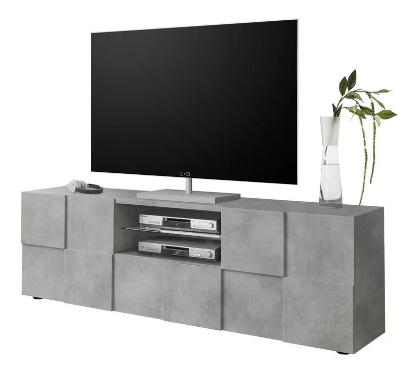 Home affaire Lowboard Dama Breite 181 cm, TV-Board 2 Türen, 1 Schubkasten, TV-Schrank, Front in 3D-Optik, viel Stauraum, verschiedene Farben, Grau, – Produktbild 1 von 8