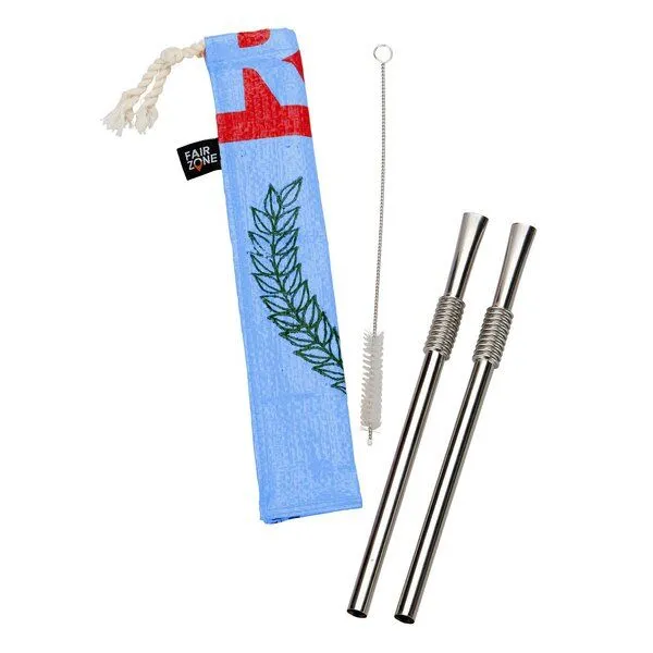 Rice&Carry Rice&Carry 2 Edelstahl-Strohhalme plus Bürste in Tasche, Blau, – Produktbild 1 von 2