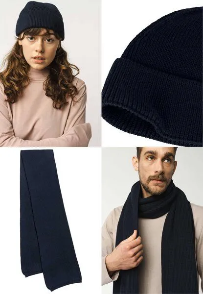 MELA MELA Bundle Kurze Rippstrick Mütze RAFI + Rippstrick Schal NAGNA, Navy, – Produktbild 1 von 4