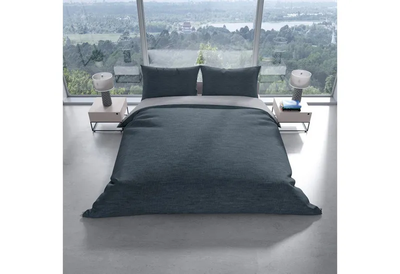 Leonado Vicenti Bettwäsche Baumwolle 135x200 cm und 155x220 cm, Jersey, 2 teilig, Unifarben im Melange-Design mit Markenreißverschluss, Grau, – Produktbild 2 von 5
