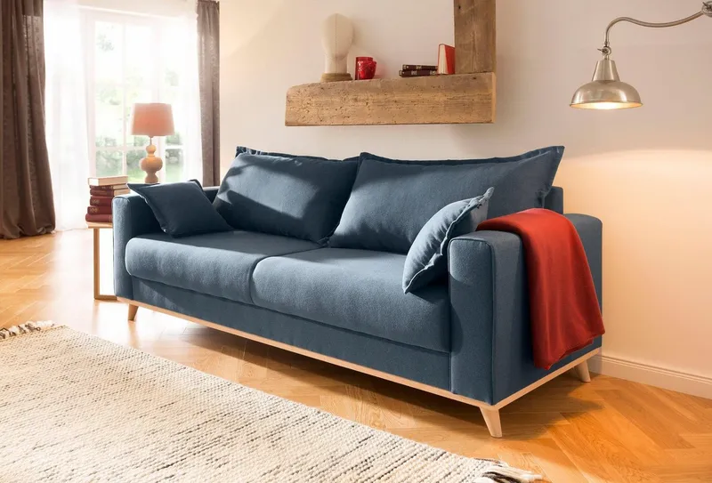 Home affaire 3-Sitzer Edina, auch in Baumwollmix-Bezug, im skandinavischem Stol, Blau, – Produktbild 1 von 5