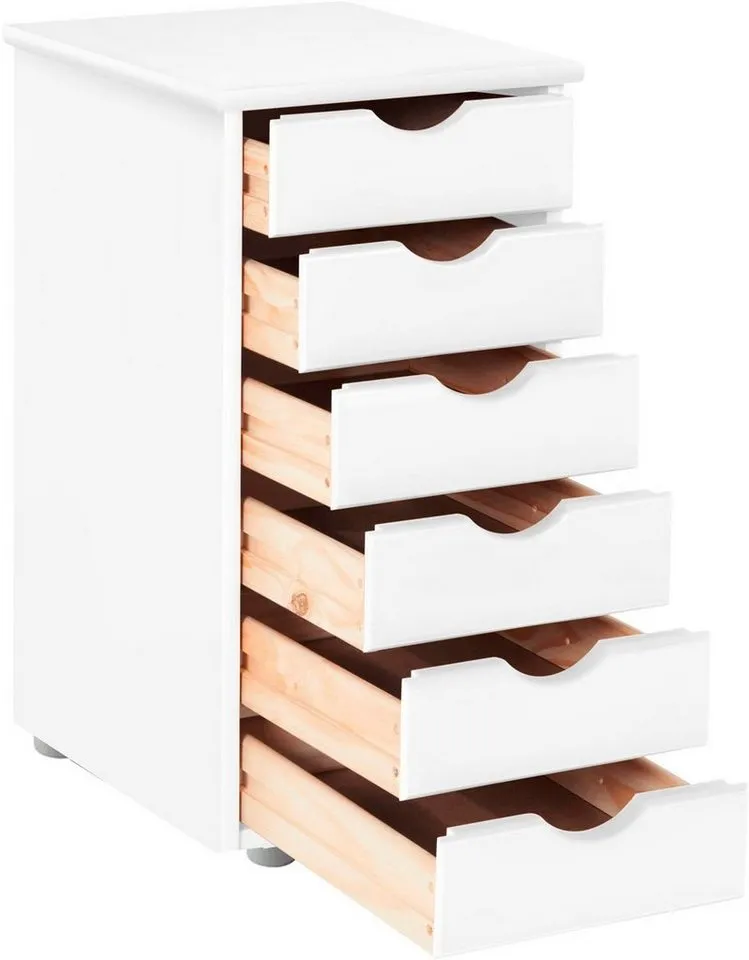 OTTO home Kommode Gava Schubladenschrank mit 6 grifflosen Schubläden, massives Kiefernholz, Stauraummöglichkeiten, Eingefräste Griffmulden, Weiß, – Produktbild 3 von 4