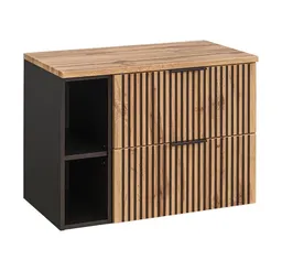 Lomadox Waschbeckenschrank XANTEN-56 mit Regal in anthrazit mit Eiche Nb. schwarz gerillt – Produktbild 1 von 1