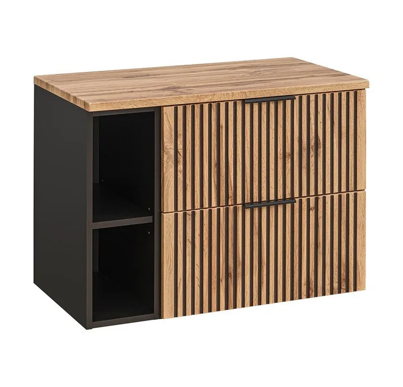 Lomadox Waschbeckenschrank XANTEN-56 mit Regal in anthrazit mit Eiche Nb. schwarz gerillt, Braun|grau, – Produktbild 1 von 5